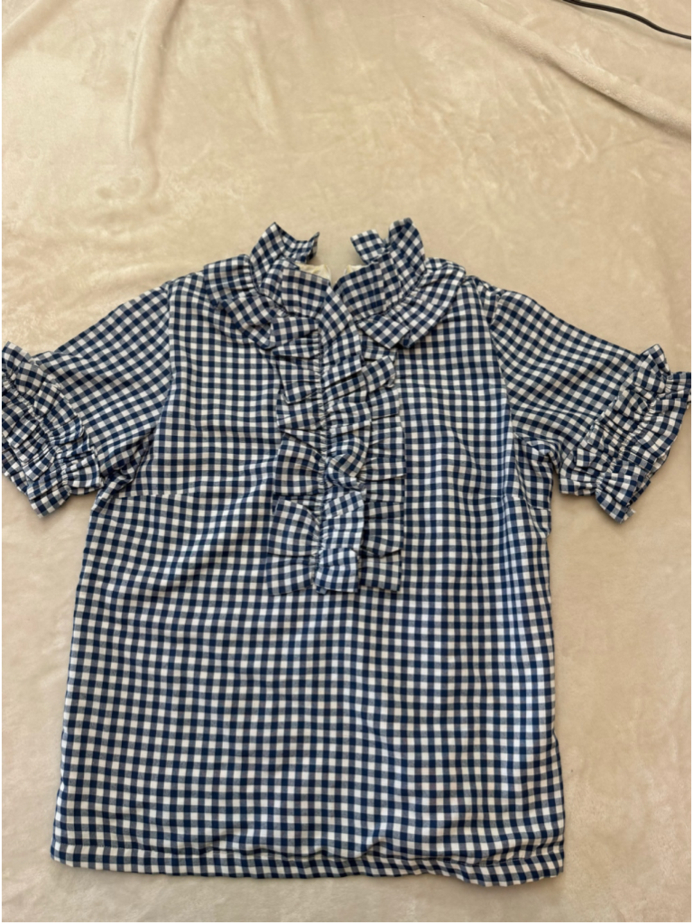 Women's Elizabeth Wilson Blue White Gingham Ruffle Blouse Size M